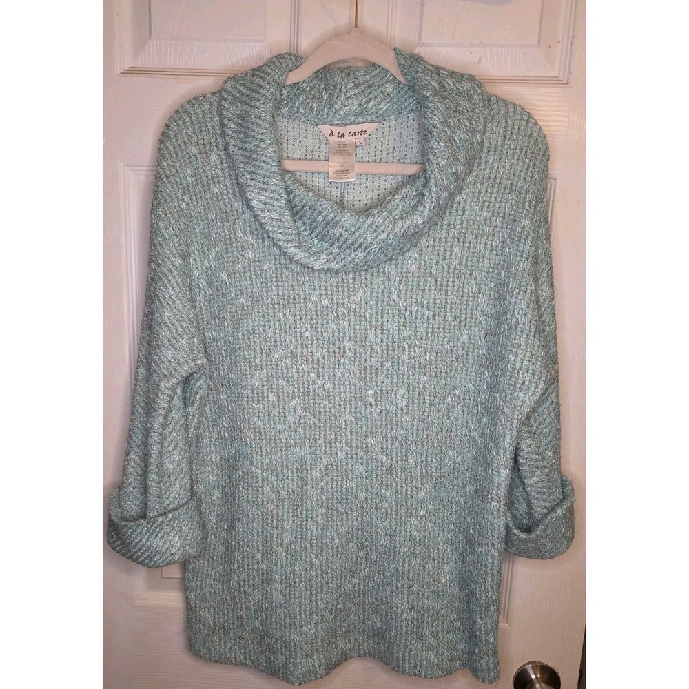 A La Carte Women's L Sage Green Cowl Neck Textured Knit Sweater Tunic